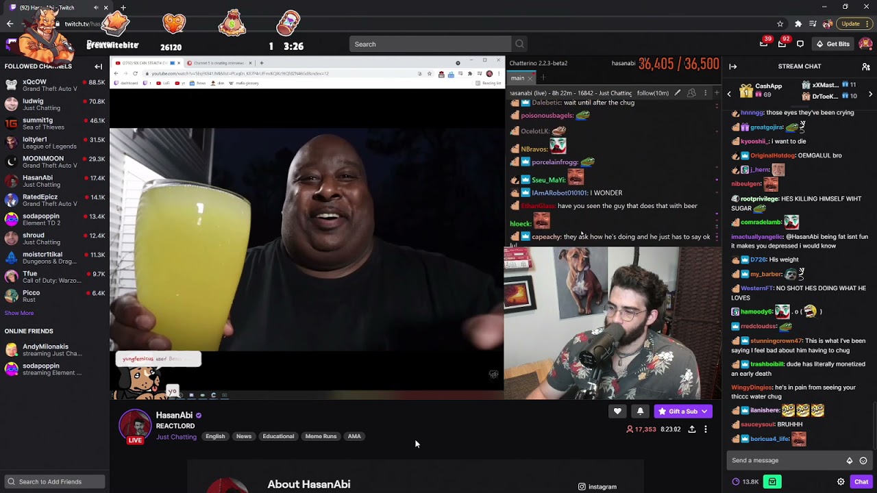 Buddha Reacts To HasanAbi Watching A Six Can Stealth Chug *WOW*